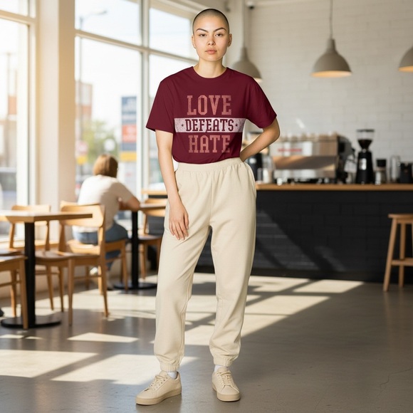 Art Class Burgundy Love Defeats Hate Tee - Picture 2 of 6